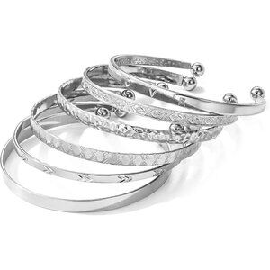 Silver Bangle Bracelet For Women 14k Plated Multi Layer Cuff Bracelets Set Trend